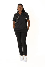 Black V-neck + Flare leg pants (Unisex)