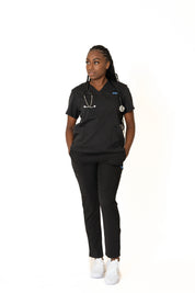 Black V-neck + Flare leg pants (Unisex)