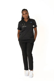 Black V-neck + Flare leg pants (Unisex)