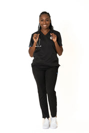 Black V-neck + Flare leg pants (Unisex)