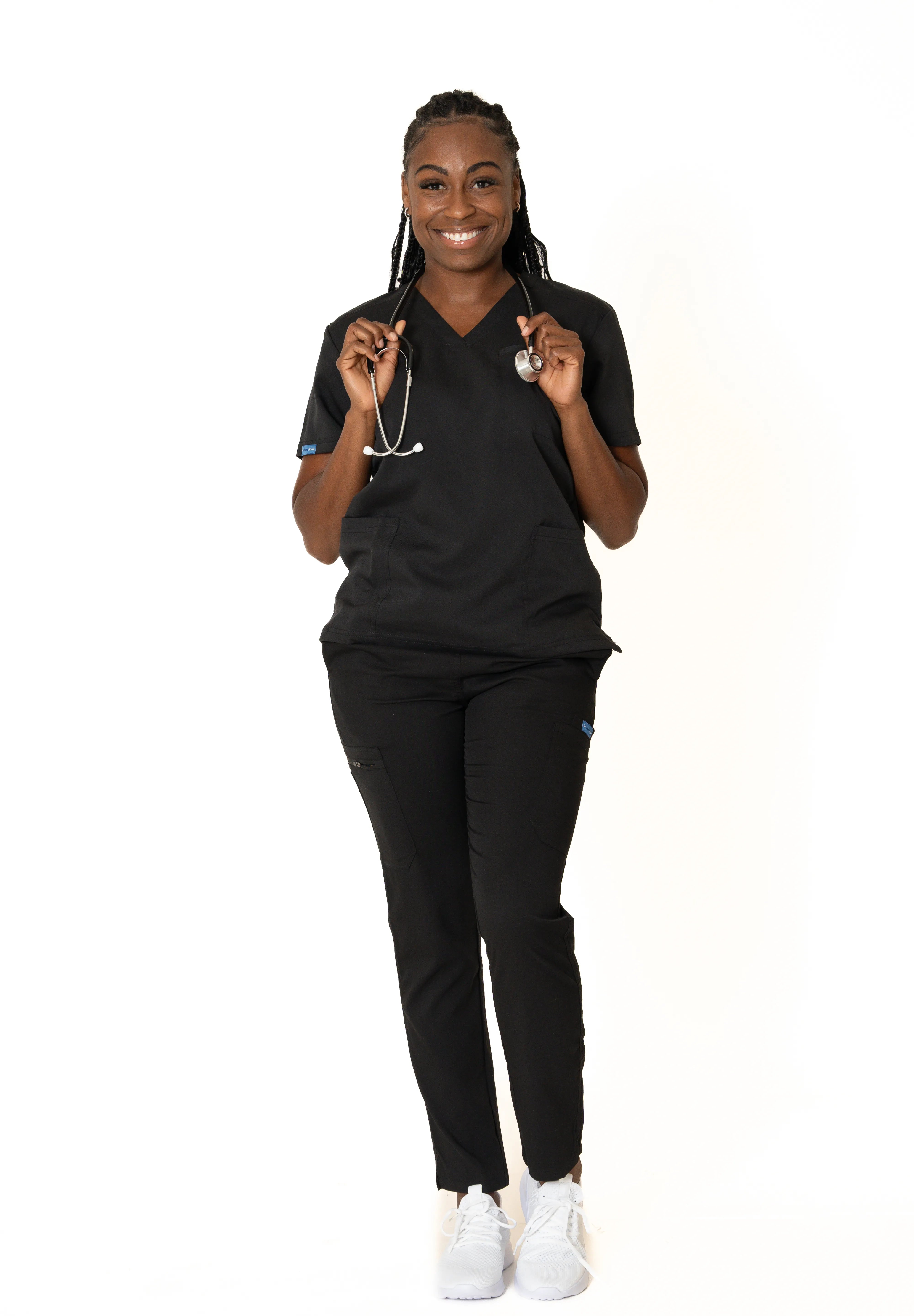 Black V-neck + Flare leg pants (Unisex)