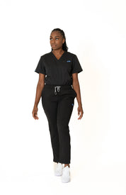 Black V-neck + Flare leg pants (Unisex)