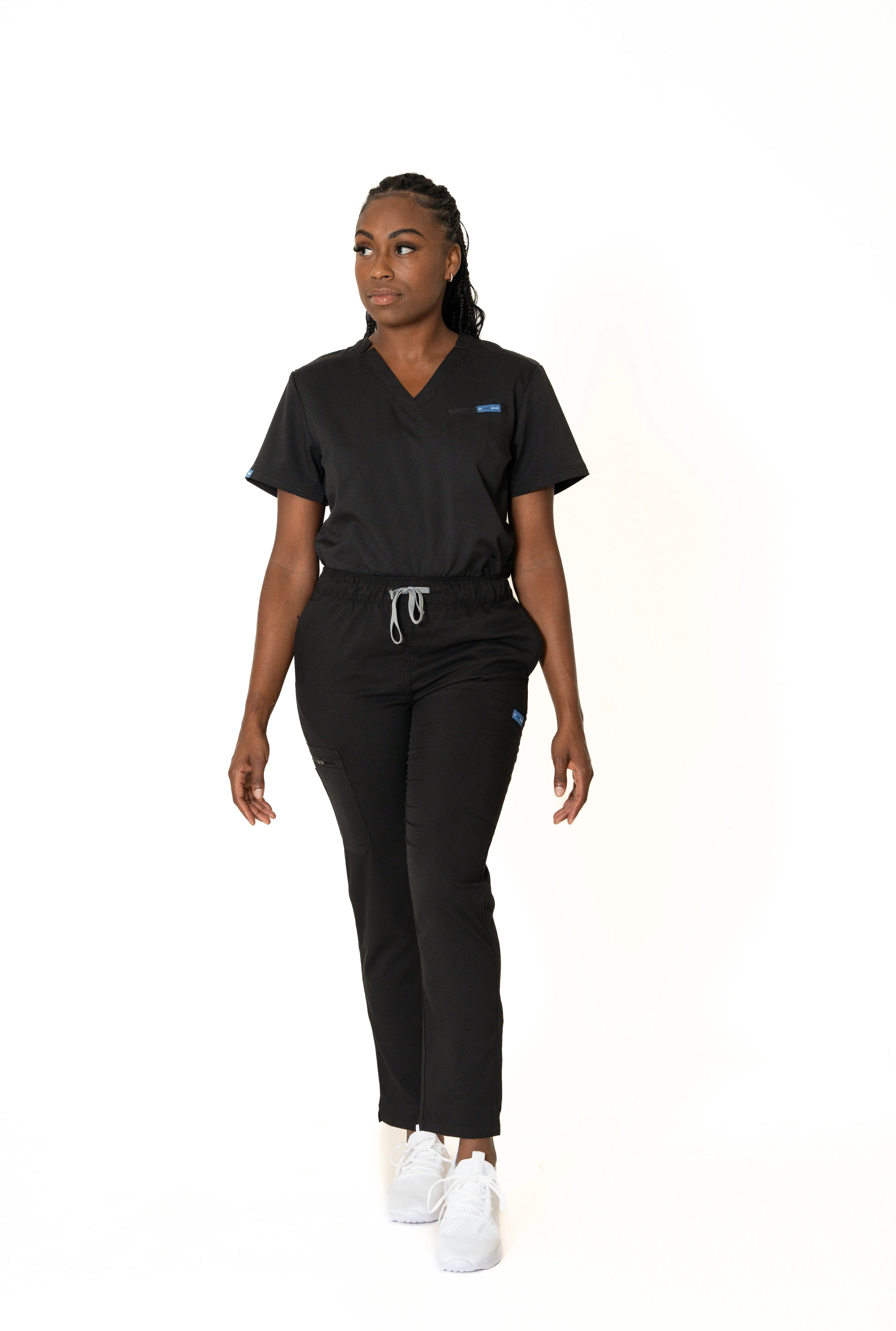 Black V-neck + Flare leg pants (Unisex)