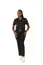 Black V-neck + Flare leg pants (Unisex)