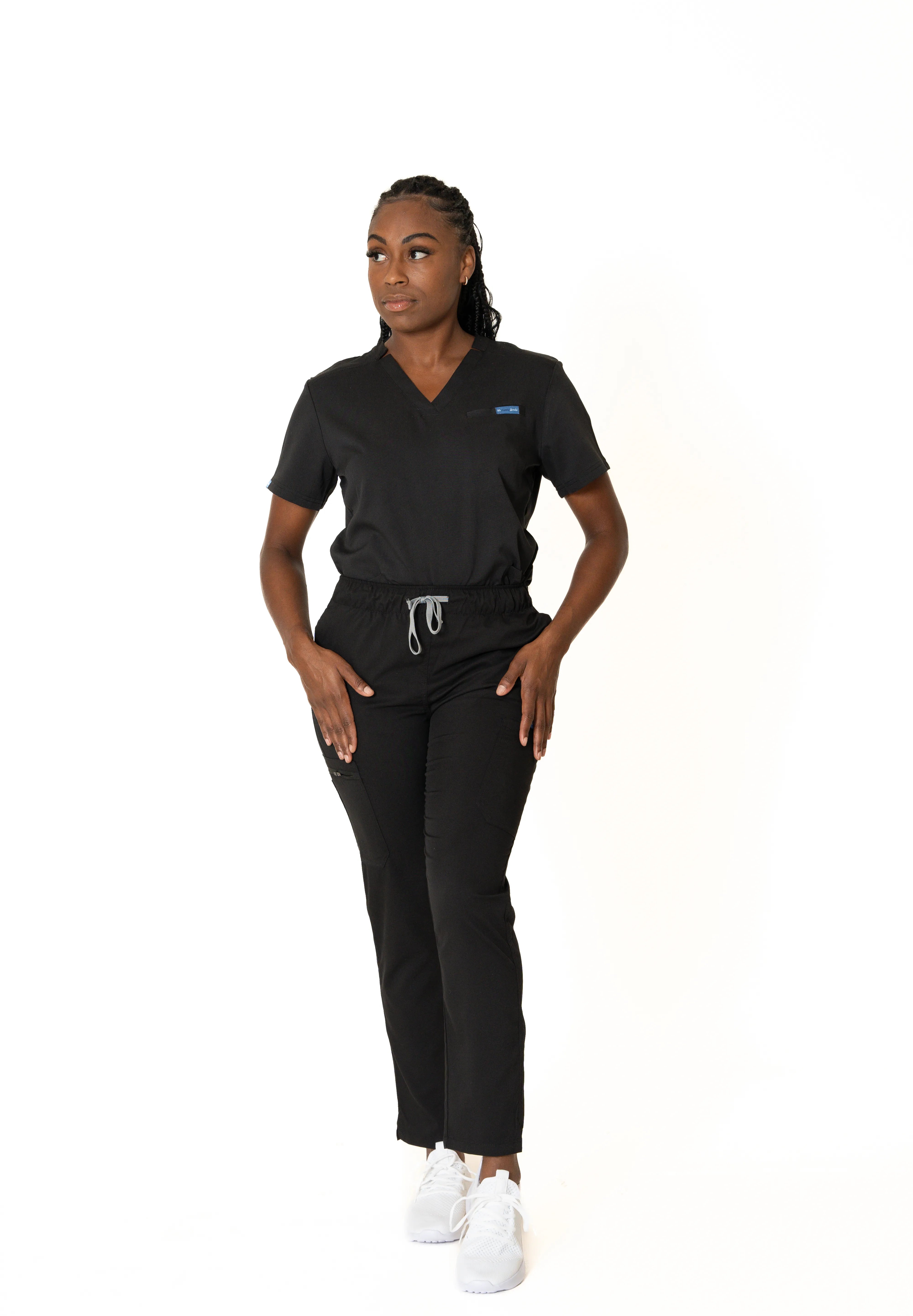 Black V-neck + Flare leg pants (Unisex)