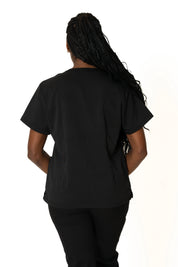 Black V-neck + Flare leg pants (Unisex)