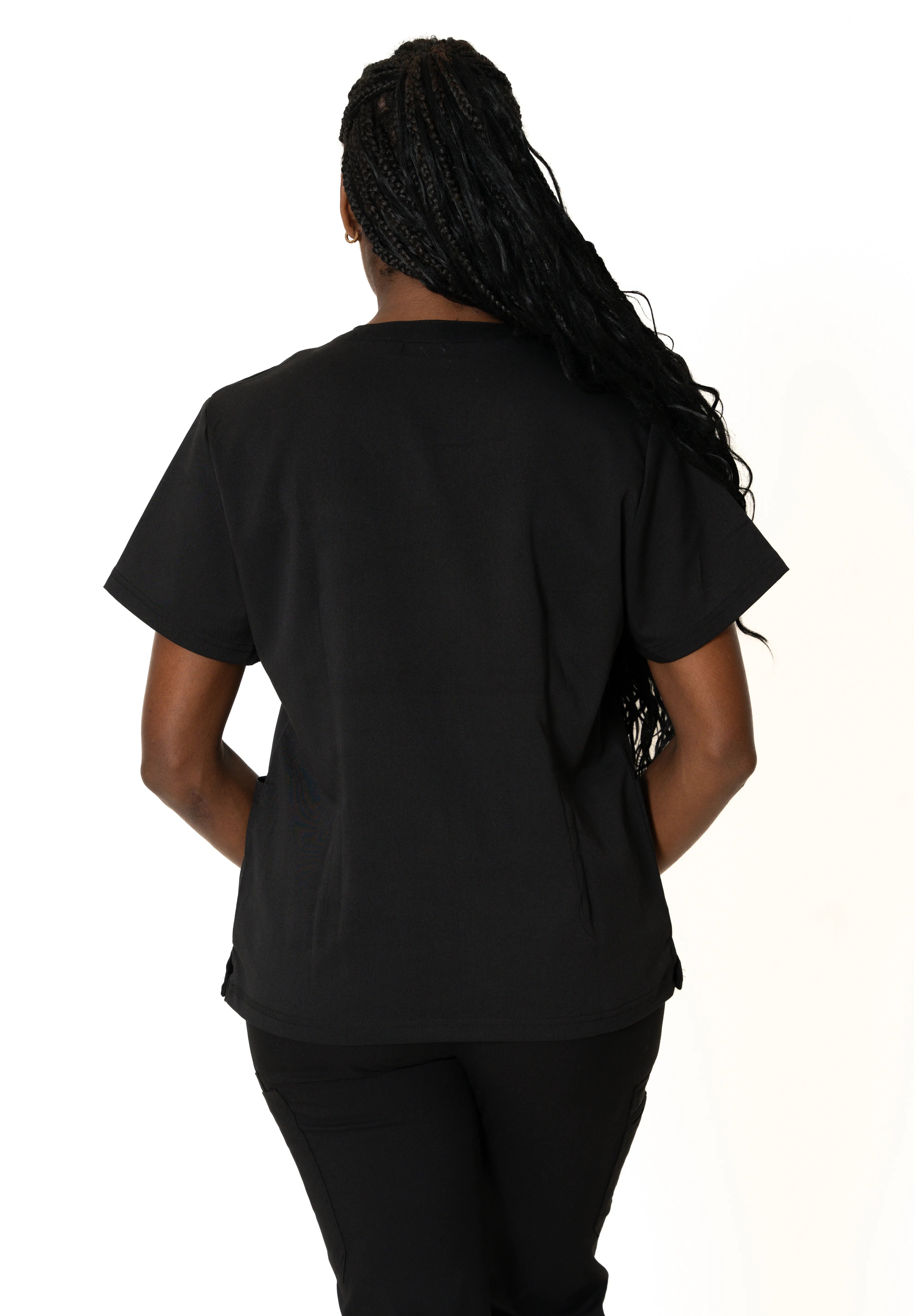 Black V-neck + Flare leg pants (Unisex)