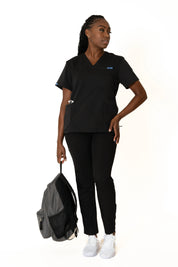 Black V-neck + Flare leg pants (Unisex)