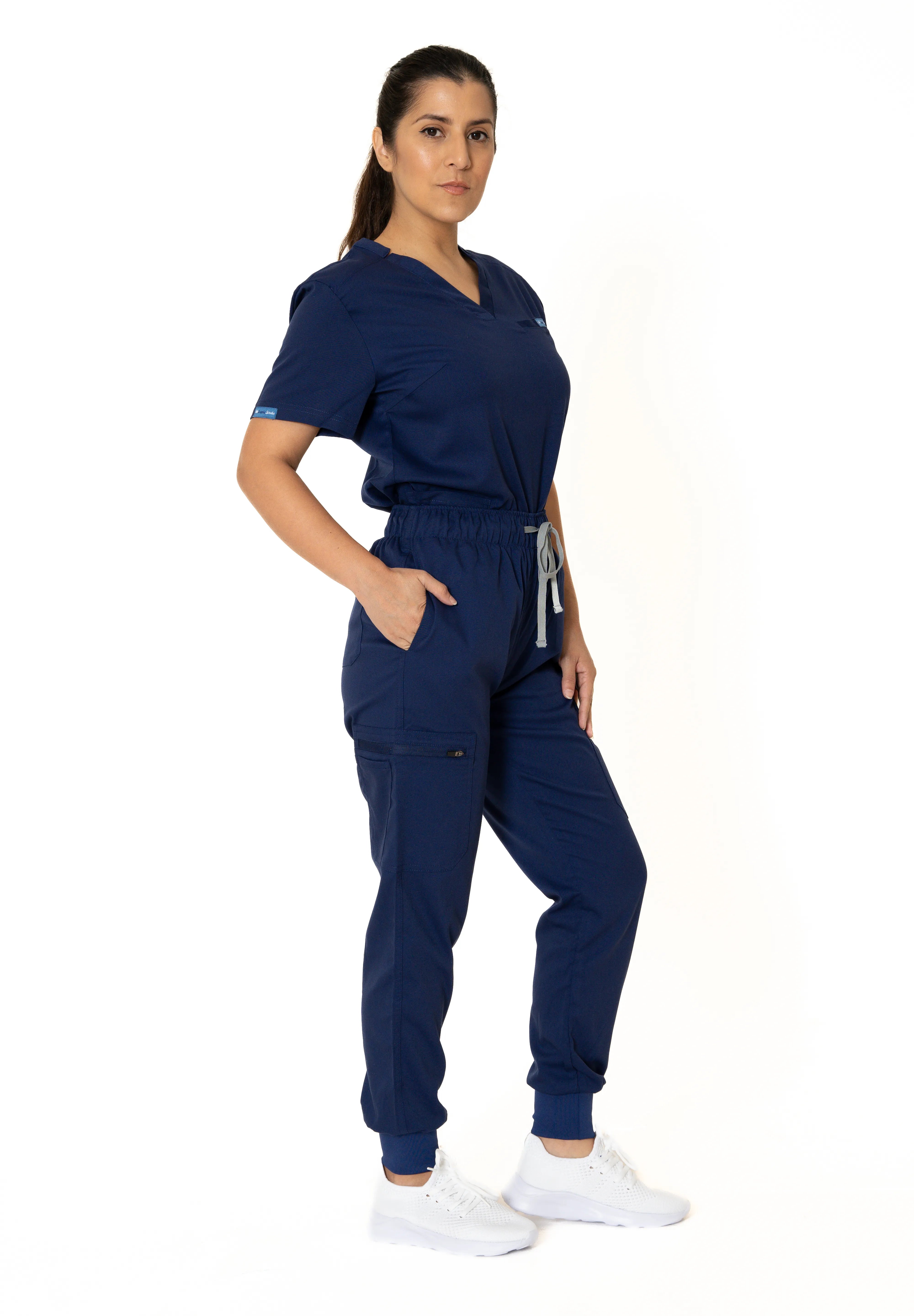 Navy blue V-Neck + Jogger Pants (Unisex)