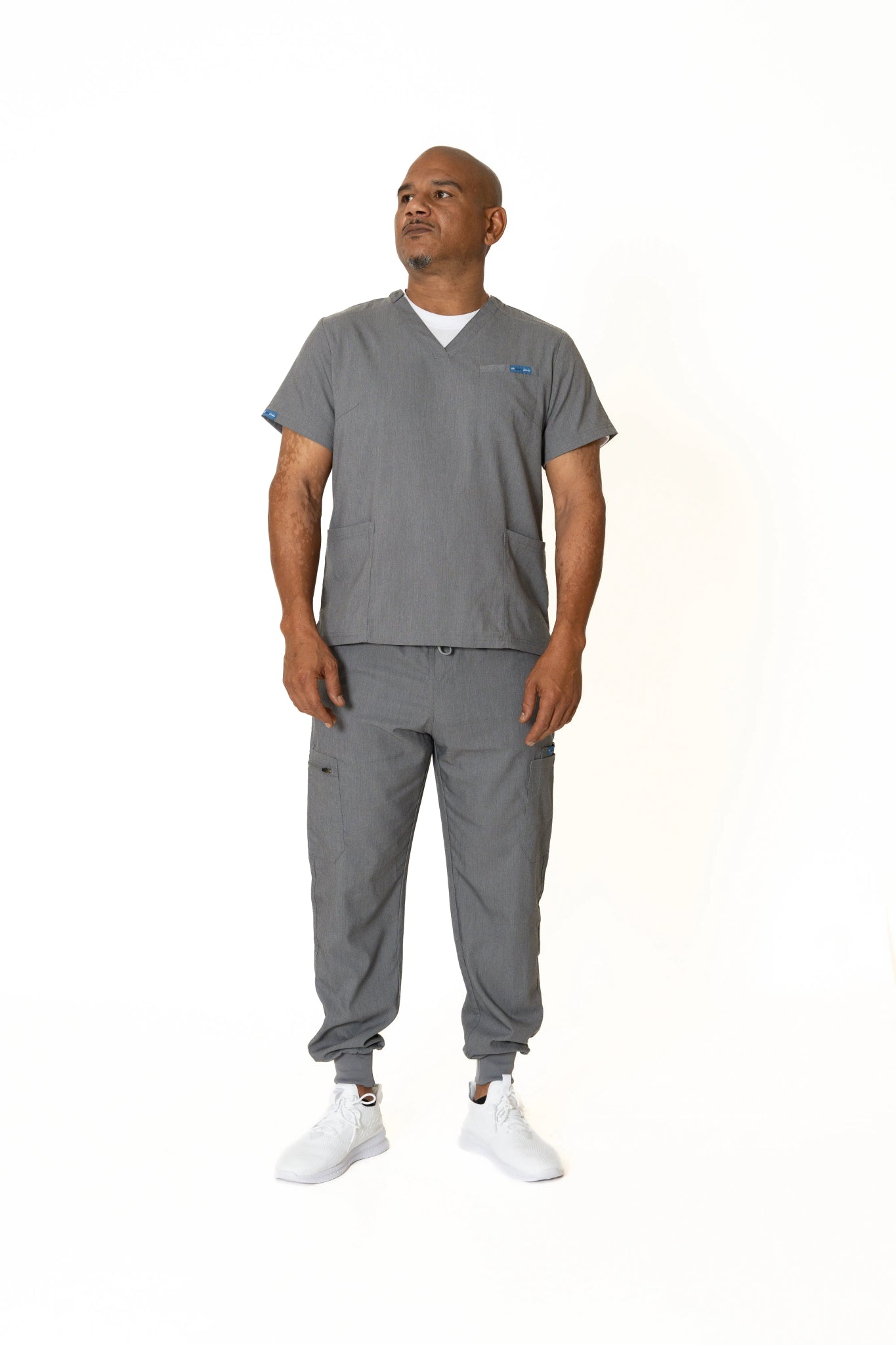 Heather gray V-Neck + Jogger Pants (Unisex)