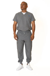 Heather gray V-Neck + Jogger Pants (Unisex)