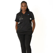 Black V-neck + Flare leg pants (Unisex)