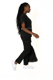 Black V-neck + Flare leg pants (Unisex)