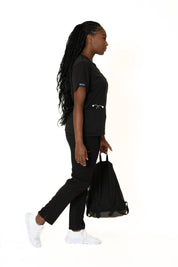 Black V-neck + Flare leg pants (Unisex)